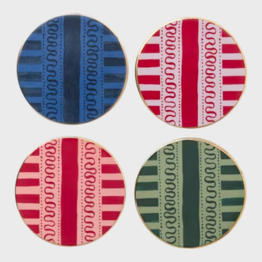Striped Fine China Coasters - Set of Four