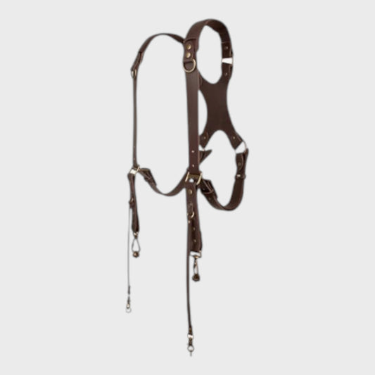 Dual Shoulder Camera Harness for Two Cameras - Brown Leather