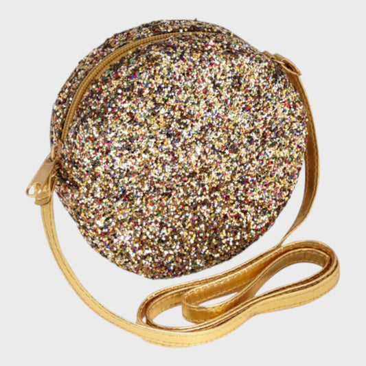 Round Gold Glitter Cross Body Bag