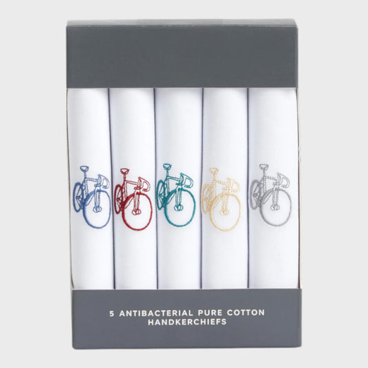 Pure Cotton Bicycle Embroidered Handkerchiefs - Five Pack