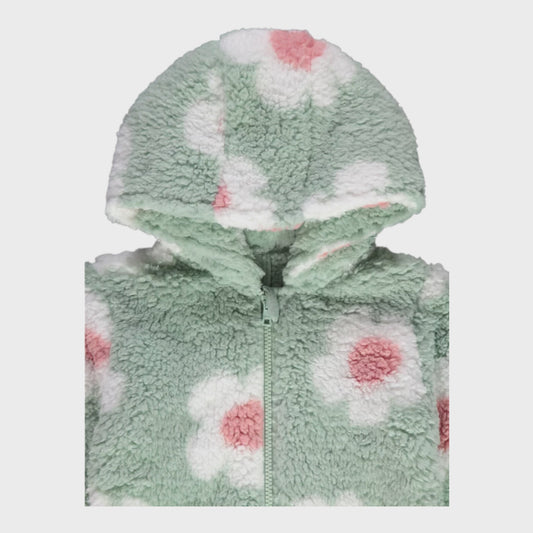 Kids Green Daisy Hooded Fleece Onesie