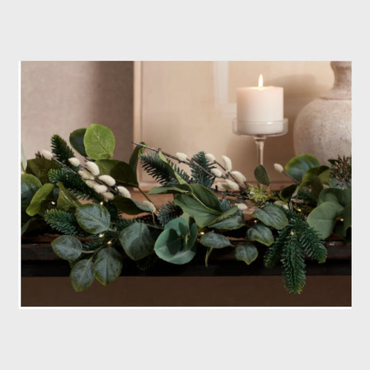Branded 180cm Pre Lit Foraged Winter Garland Natural Looking Greenery
