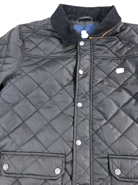Branded Quilted Puffer Jacket Men's Black Button Fastening Size Medium