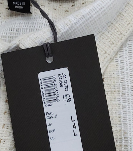 River Island L Button Up Shirt New White Striped Casual Men's Top