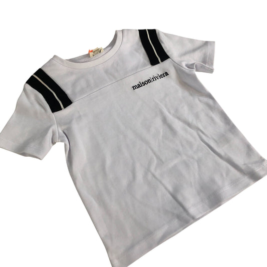 River Island Maison Riviera Boys T-Shirt White Cotton Short Sleeve Top
