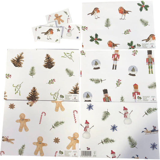 Eco Friendly Robin & Holly Gift Wrapping Paper Christmas 10 Sheets
