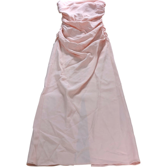 Pink Ruched Strapless Midi Bodycon Dress - Size 12