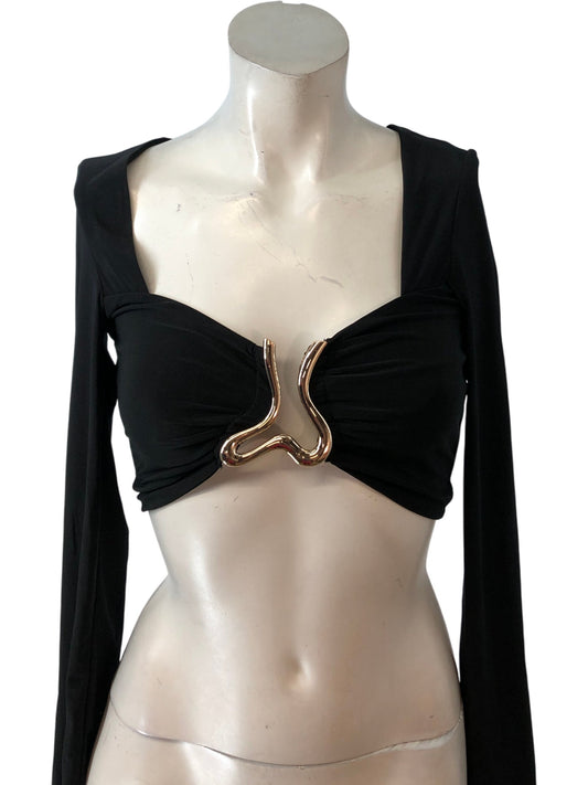 River Island Studio Long Sleeve Crop Top UK Size 8 Women's Black Fashion