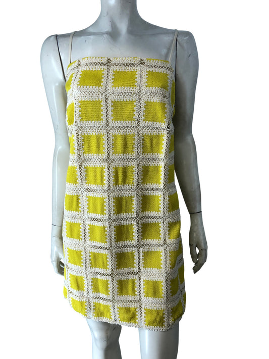 River Island UK18 Women's Yellow Crochet Mini Dress Spaghetti Straps Casual