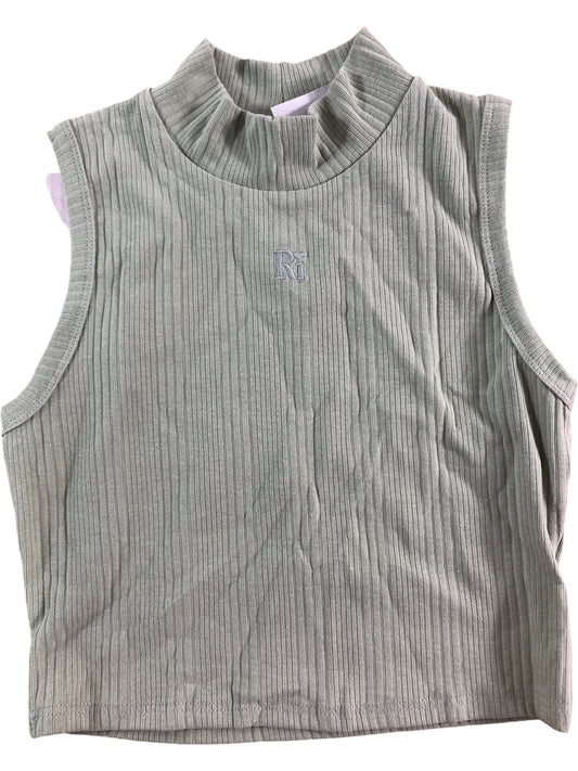 River Island Girls Ribbed Vest Top 11-12YRS Kids Light Green Cotton Sleeveless
