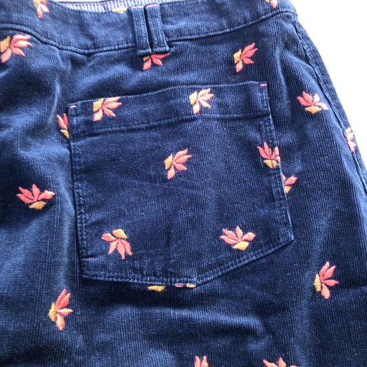 Floral Embroidered Cord Skirt UK Size 22 Women's Navy Blue Cotton Blend