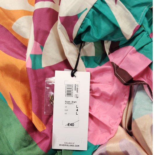 Rivers Island Bright Purple Floral Dress UK L Women’s Ruffle Resort Wear