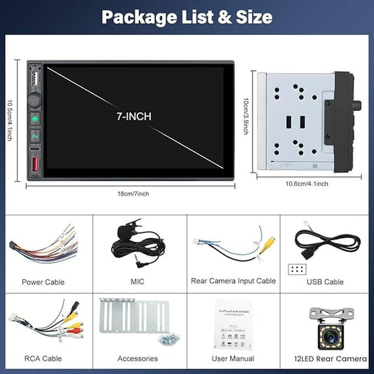 CAMECHO Double Din Wireless Car Stereo SWC Backup Camera Mic New 7"