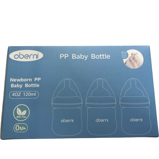 Oberni PP Baby Bottles Set Of 3 Newborn BPA Free 120ml Teat Gift Boxed