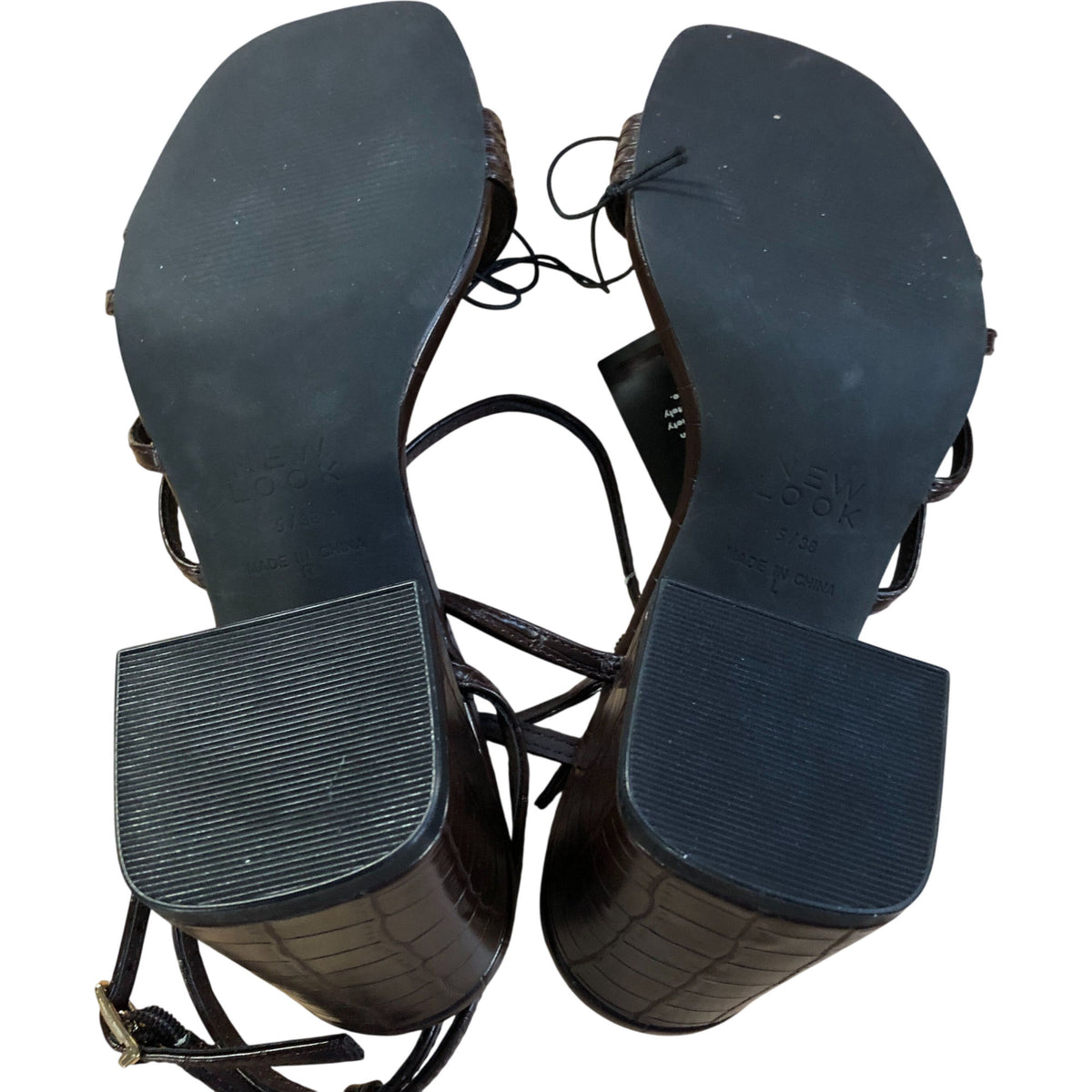 Strappy Brown Heeled Sandals Croc Effect Size 5