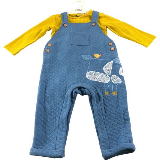 Mini Cuddles 6-9 Months Baby Overall Set Blue Quilted with Yellow Top