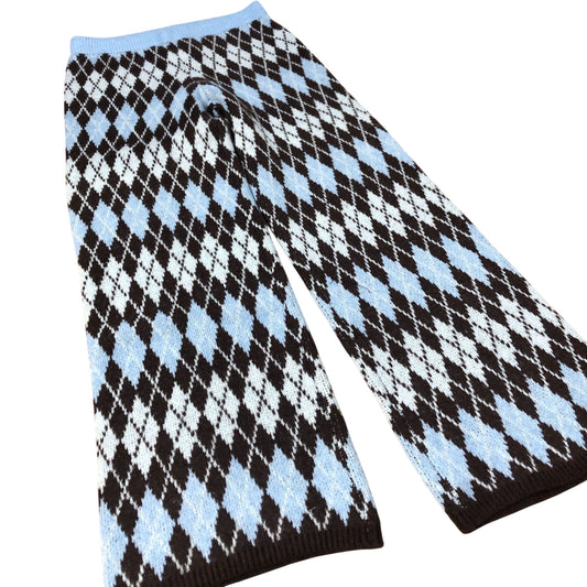 River Island Argyle Trousers Women's Warm Knit Patterned Brown Blue