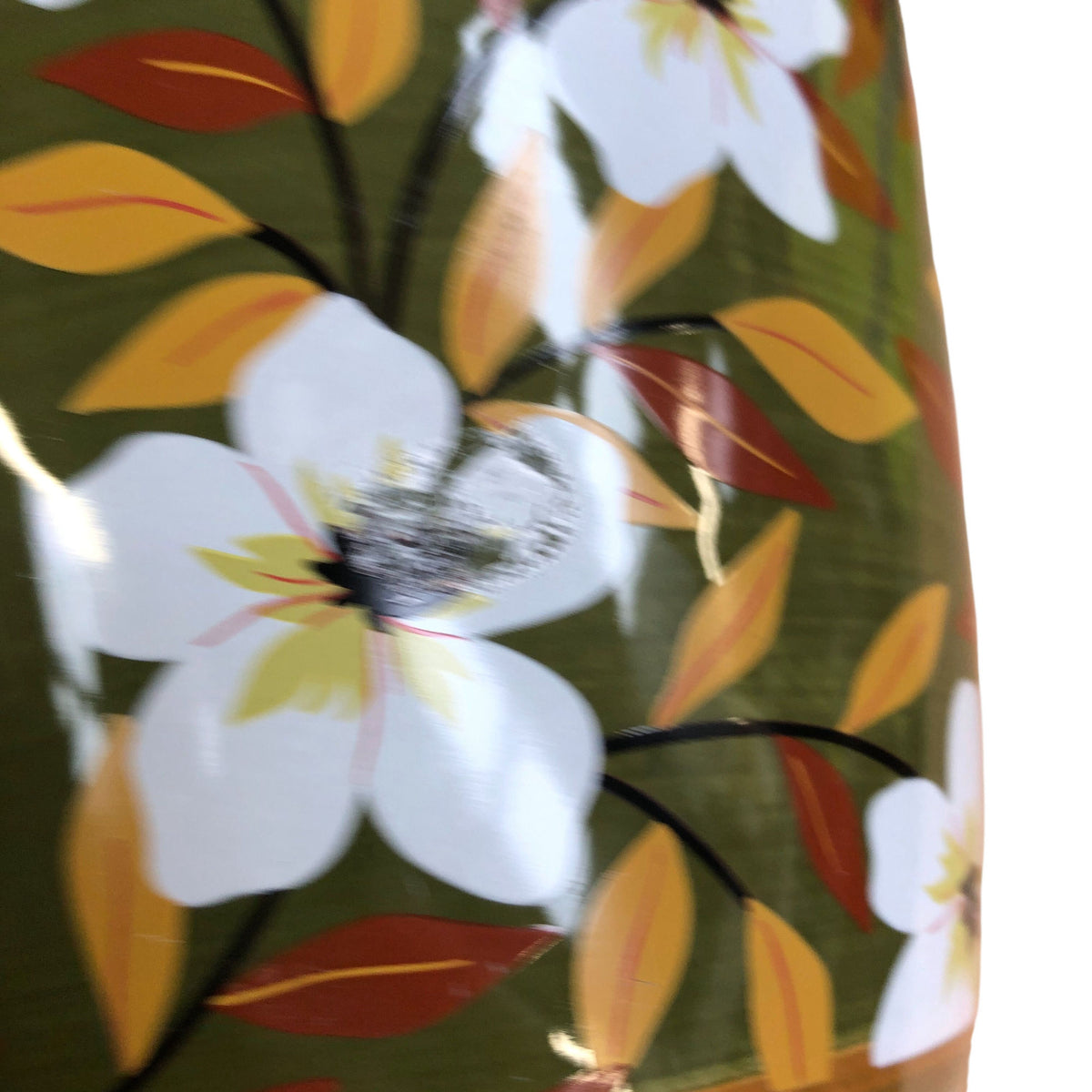 Floral Decorative Vase Green With White Flowers