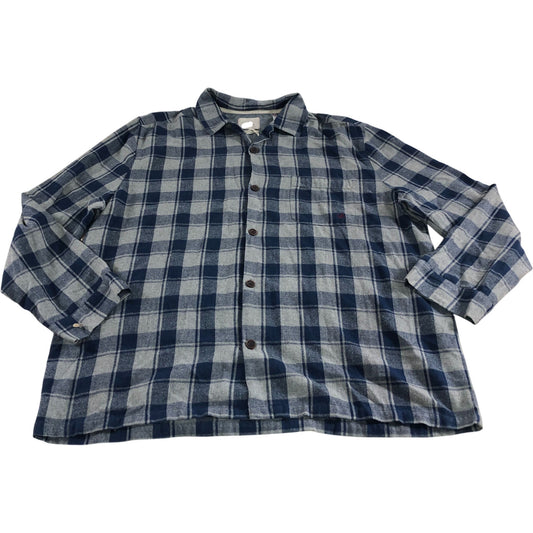 Check Shirt XXL Men's Long Sleeve Blue Grey Cotton Flannel