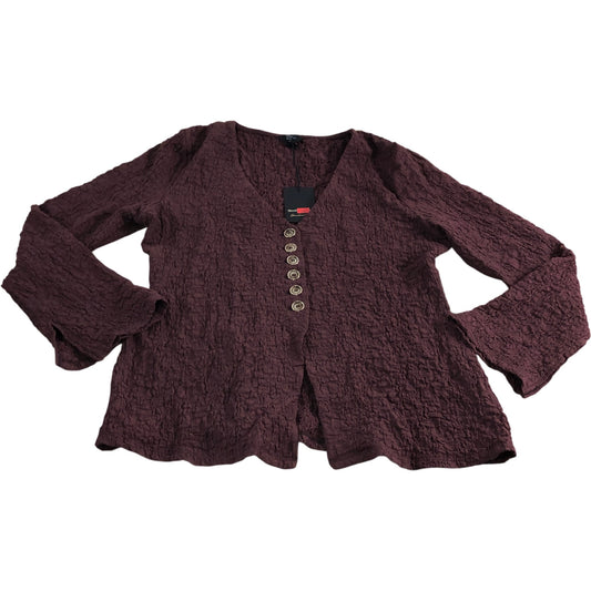 River Island Women's Burgundy Button Front Blouse Size UK Small Crinkle Fabric