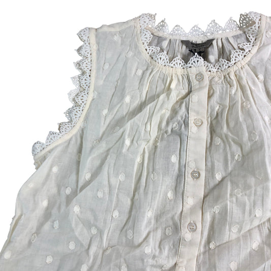River Island Crochet Trim Blouse UK6 Women's Cream Cotton Polka Dot Top