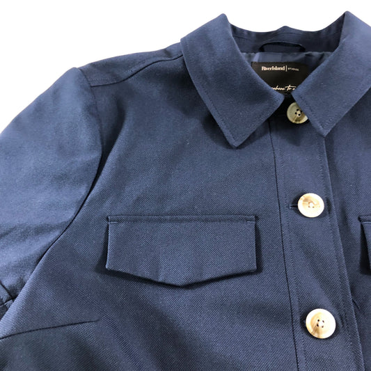 River Island Cropped Shirt UK18 Women's Navy Cotton Blend Short Sleeve