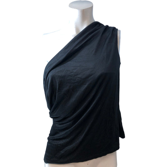 Stylish Black One Shoulder Top UK XL Women's Draped Design Soft Fabric