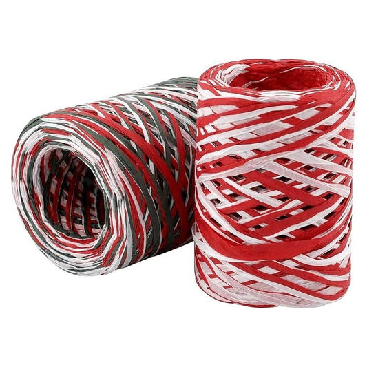 2 Rolls Christmas Raffia Paper Ribbon 656ft Long Gift Wrapping