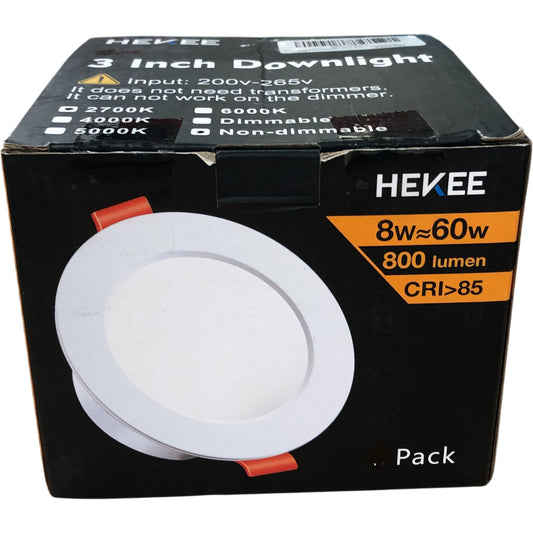HEKEE 3 Inch Downlight LED 8W Warm White 800 Lumen Non Dimmable Pack of 4