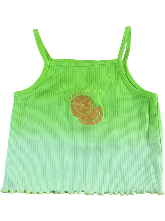 La Dolce Vita Girls Crop Top Neon Green Ribbed Summer Style Emblem 11-12 Years