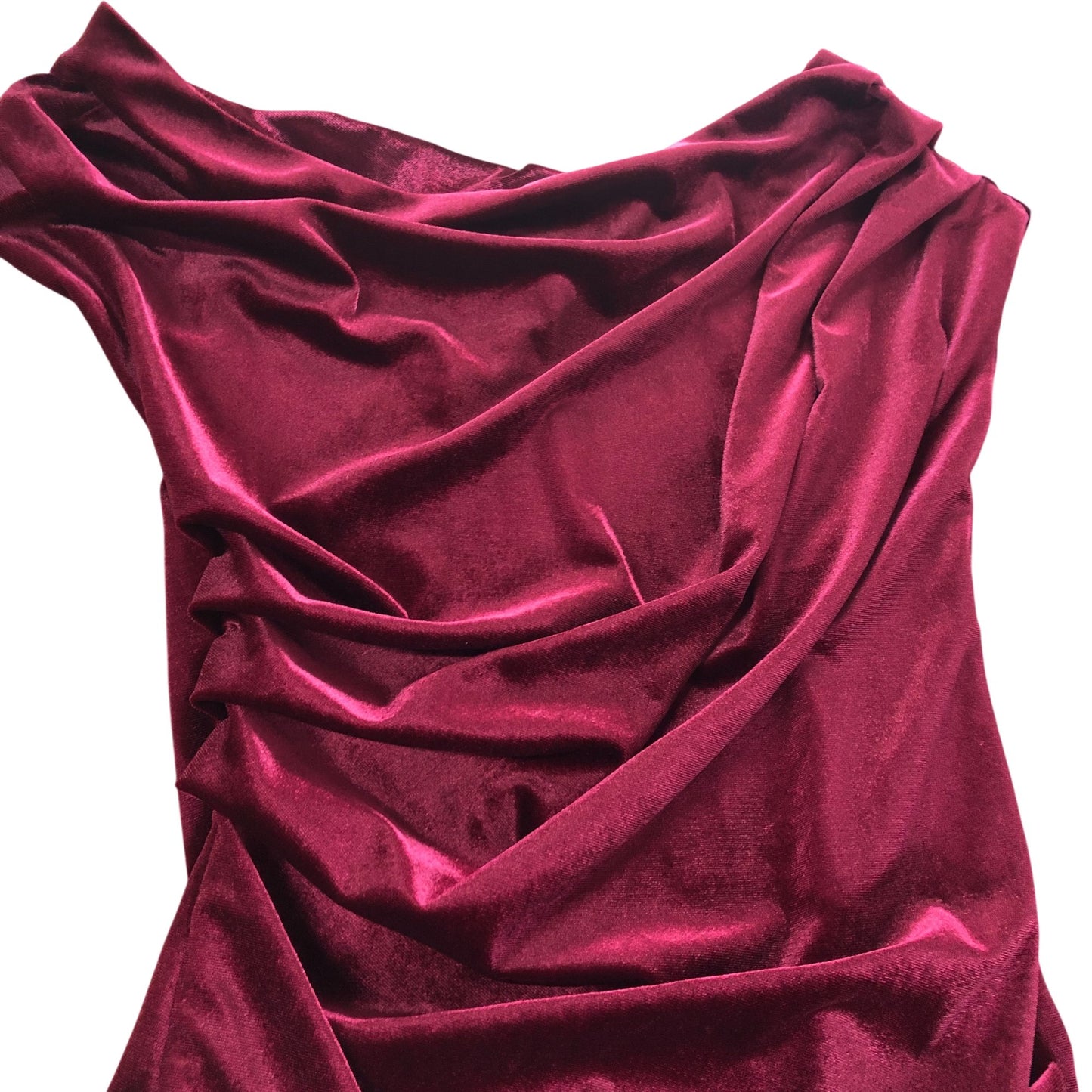 River Island UK10 Women's Off Shoulder Asymmetric Velvet Maxi Dress Burgundy