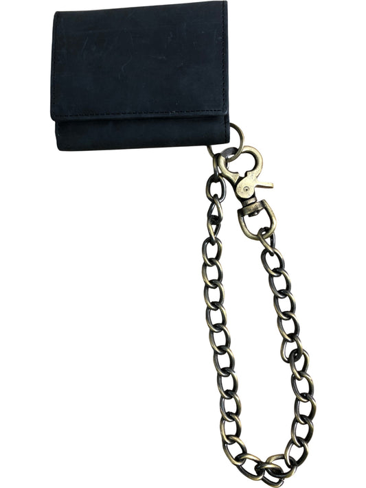 RFID Blocking Wallet Black Leather Chain Clip Closure Compact Design