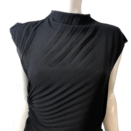 AllSaints Women's Pleated Black Midi Dress Size UK10 Elegant Sleeveless