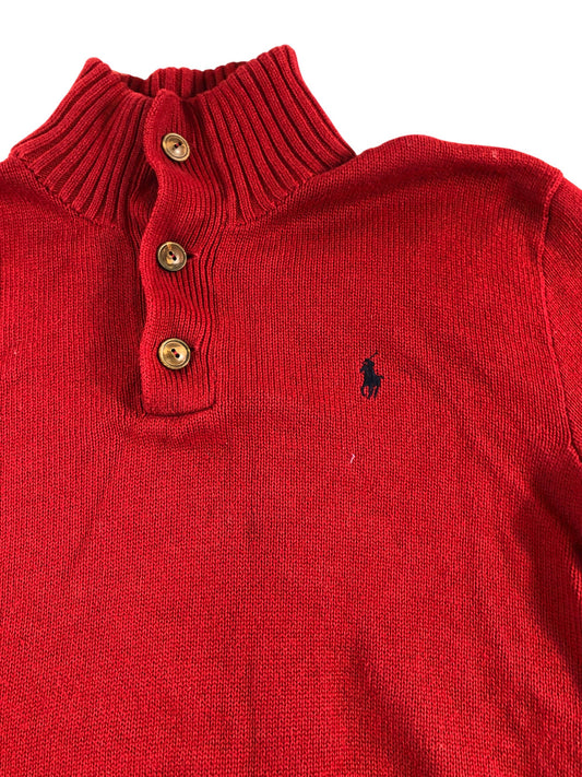 POLO By Ralph Lauren Men's Medium Red Jumper Knit Sweater Button Neck Collar