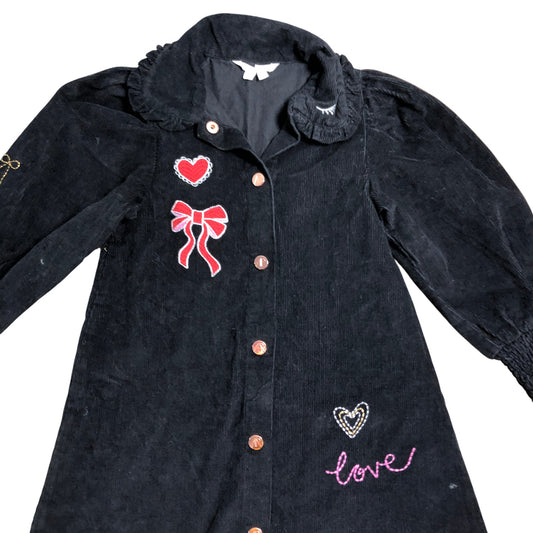 Branded 6Y Girls Black Corduroy Dress With Embroidery Lace Trim