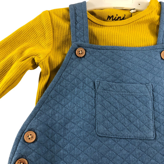 Mini Cuddles 6-9 Months Baby Overall Set Blue Quilted with Yellow Top