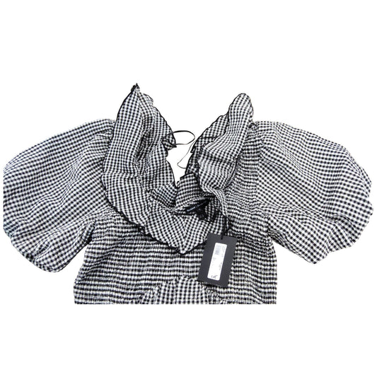 River Island Women's Black And White Gingham Maxi Dress With Ruffle Sleeves UK 6