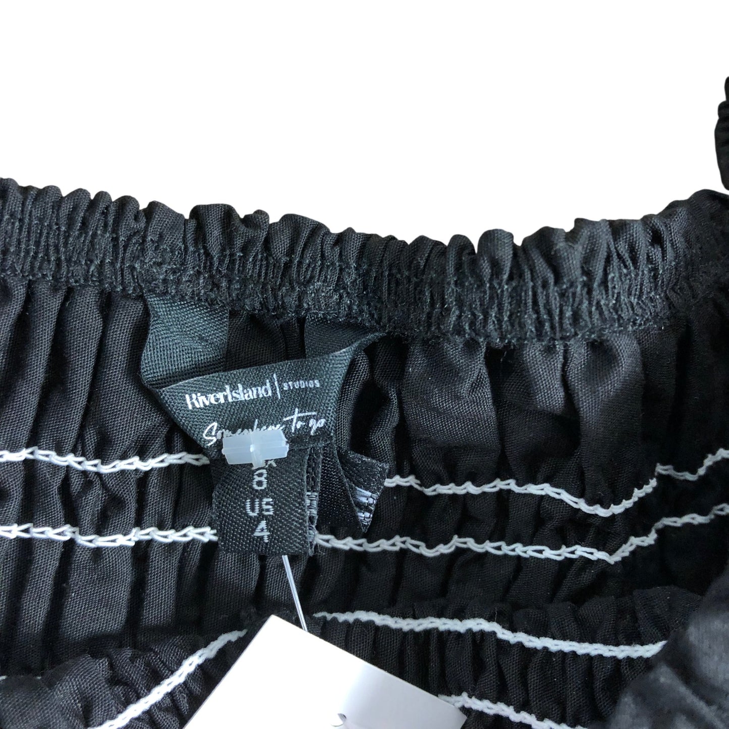 River Island Smocked Top Size 8 Women's Black Flare Sleeve Casual Blouse