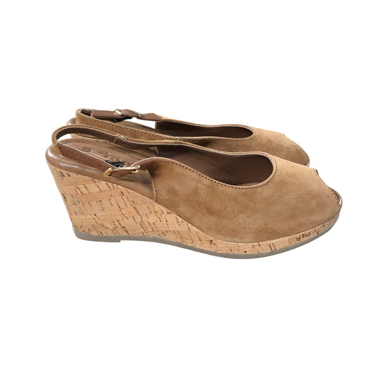 Tamaris Slingback Sandals UK5 Women's Cork Wedge Heels Open Toe Cognac