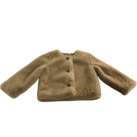 River Island Kids Faux Fur Coat 2-3 Years Girls Tan Button Up