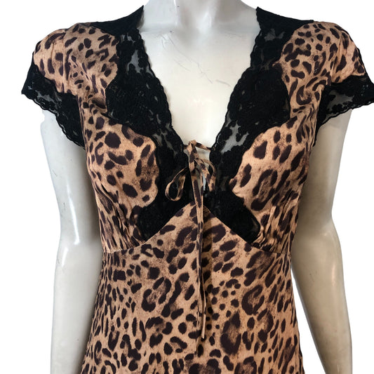 Rixo Amari Leopard Print Maxi Dress Women's Size S - UK 10 Lace Detail