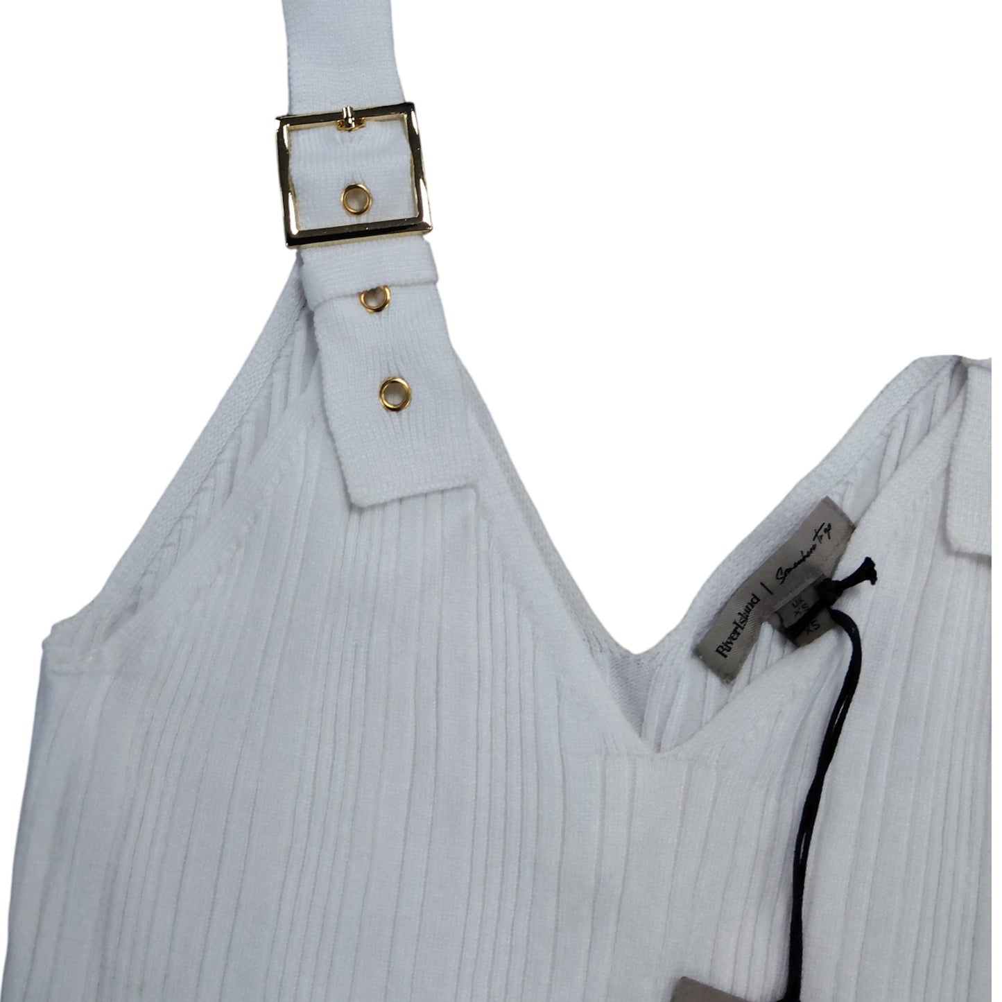River Island White Ribbed Strappy Tank Top XS Women's Elegant Casual Style