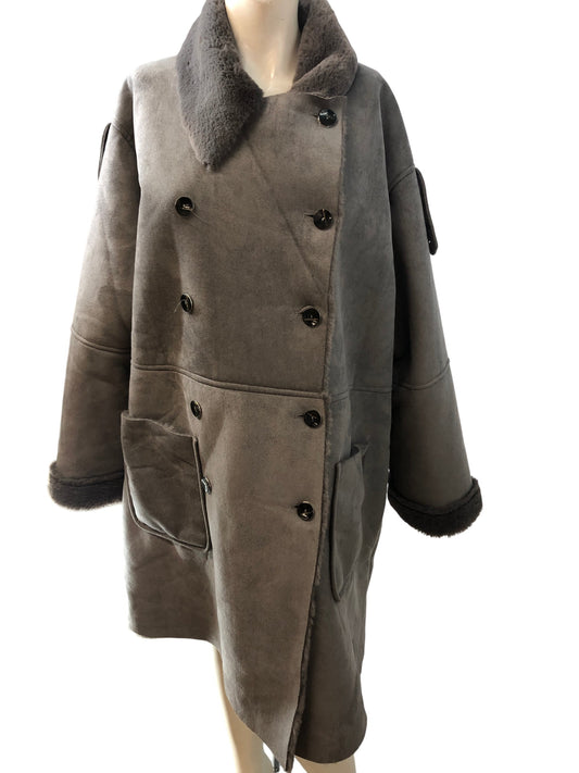 Stylish Grey Faux Suede Overcoat Women's Size 20 Double Breasted Jacket