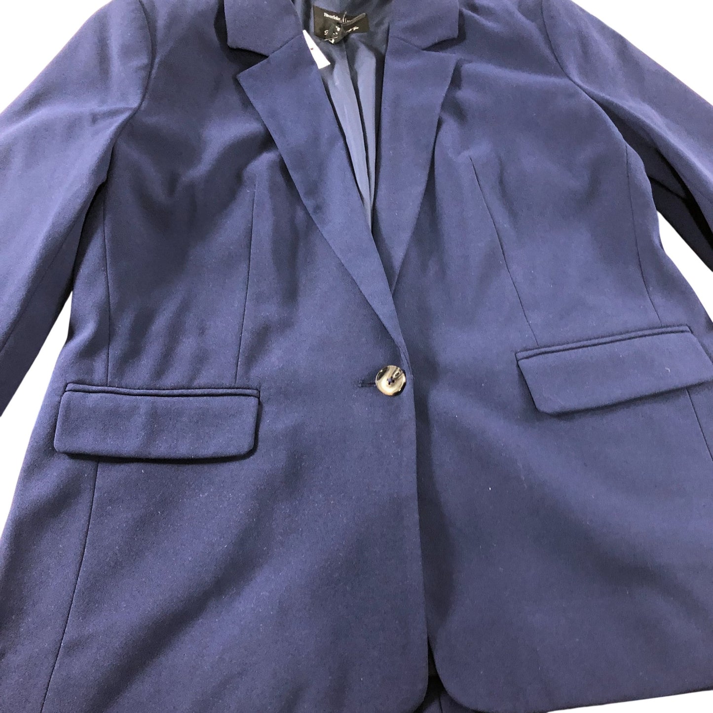 River Island Women's Blazer Size 10 Navy Polyester Long Sleeve Smart Jacket