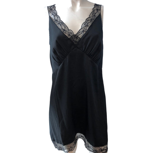 Lace Trim Black Slip Dress UK16 Women's Elegant V Neck Adjustable Straps