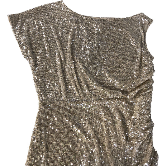 River Island UK12 Women's Sequin Evening Dress One Shoulder Beige Long Gown