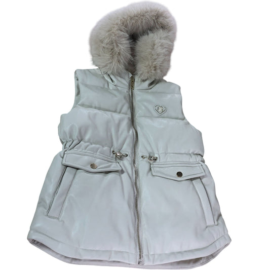 River Island Girls Faux Fur Hooded Padded Gilet UK7-8 Years Kids Cream