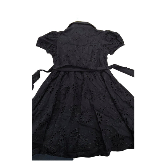 River Island Black Dress Girls Size 9 years Embroidered Short Sleeve Belted