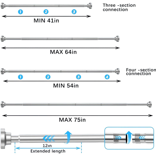 AIZESI Expandable Shower Curtain Rod 41-75in Double Spring Stainless Steel