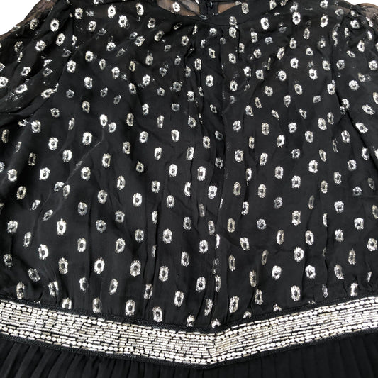 Black Pleated Maxi Dress Size 18 Women's Long Sleeve Party Wear
